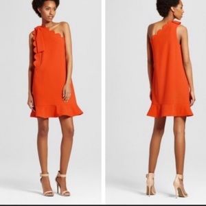 Victoria Beckham orange, one should scalloped dress. NWT.